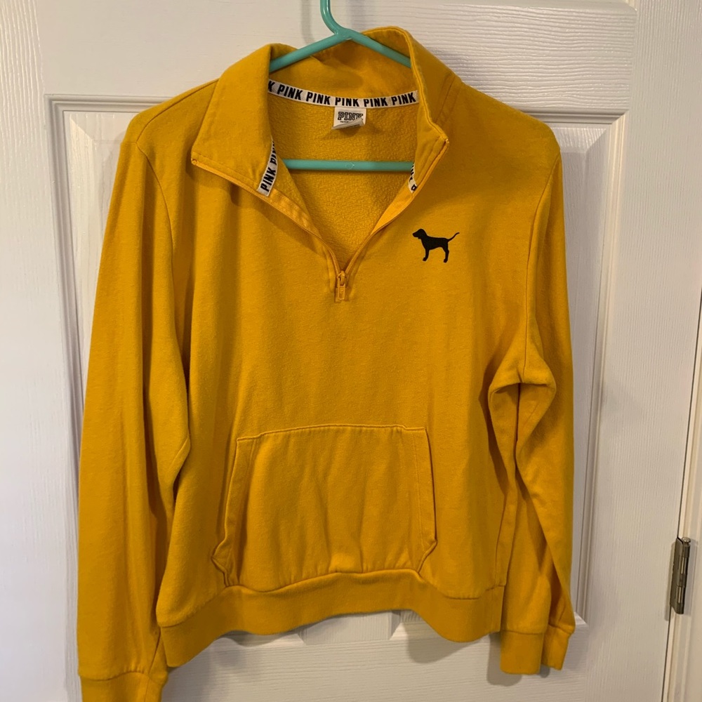yellow quarter zip pull over